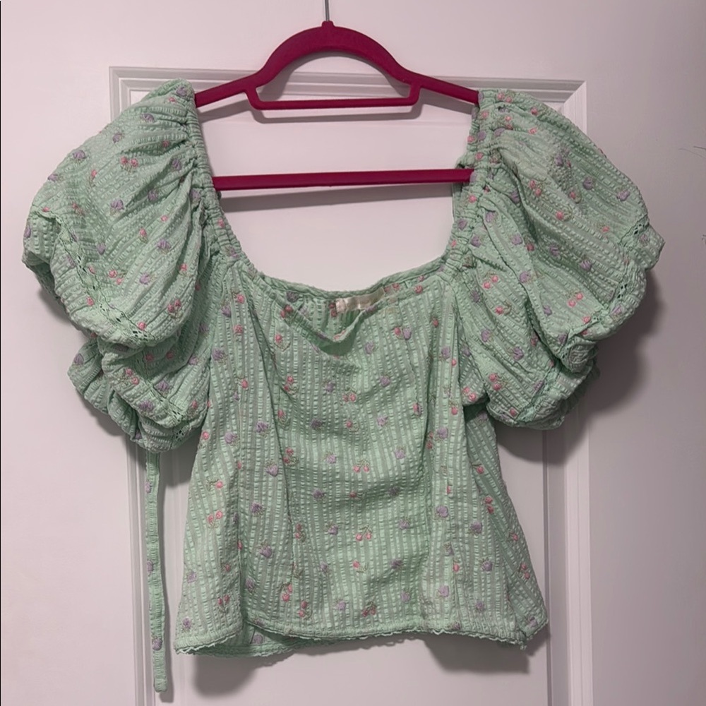 LoveShackFancy Mint Green Floral Blouse